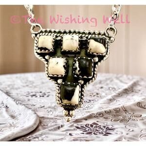 White Buffalo Sterling Silver Statement Necklace 18-20” Sterling 925